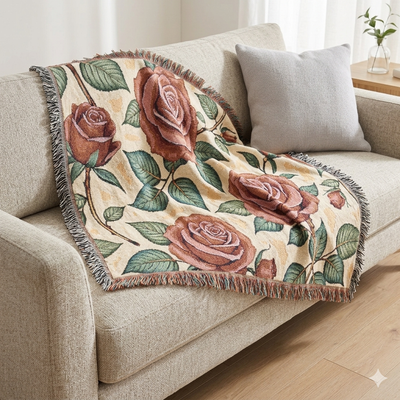 Jeté tissé Rose — Jeté floral vintage pour canapé et lit