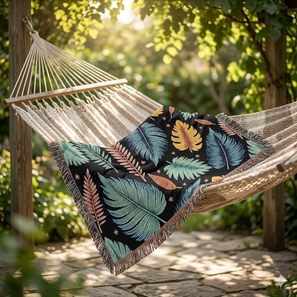 Feathered Leaves Woven Blanket