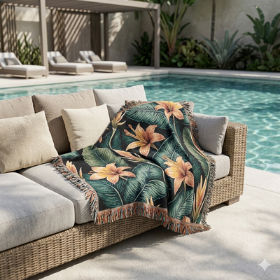 Tropical Lily Woven Blanket — Floral Throw for Living Room & Patio