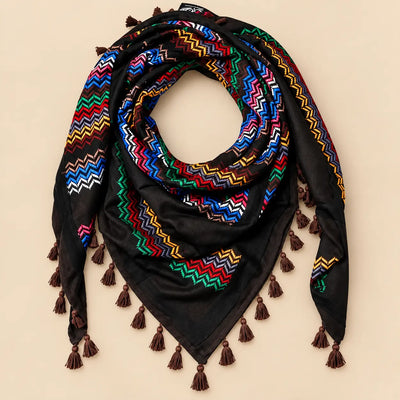 Black Palestinian Keffiyeh Scarf with colorful embroidery - Keffiyeh - Sumud