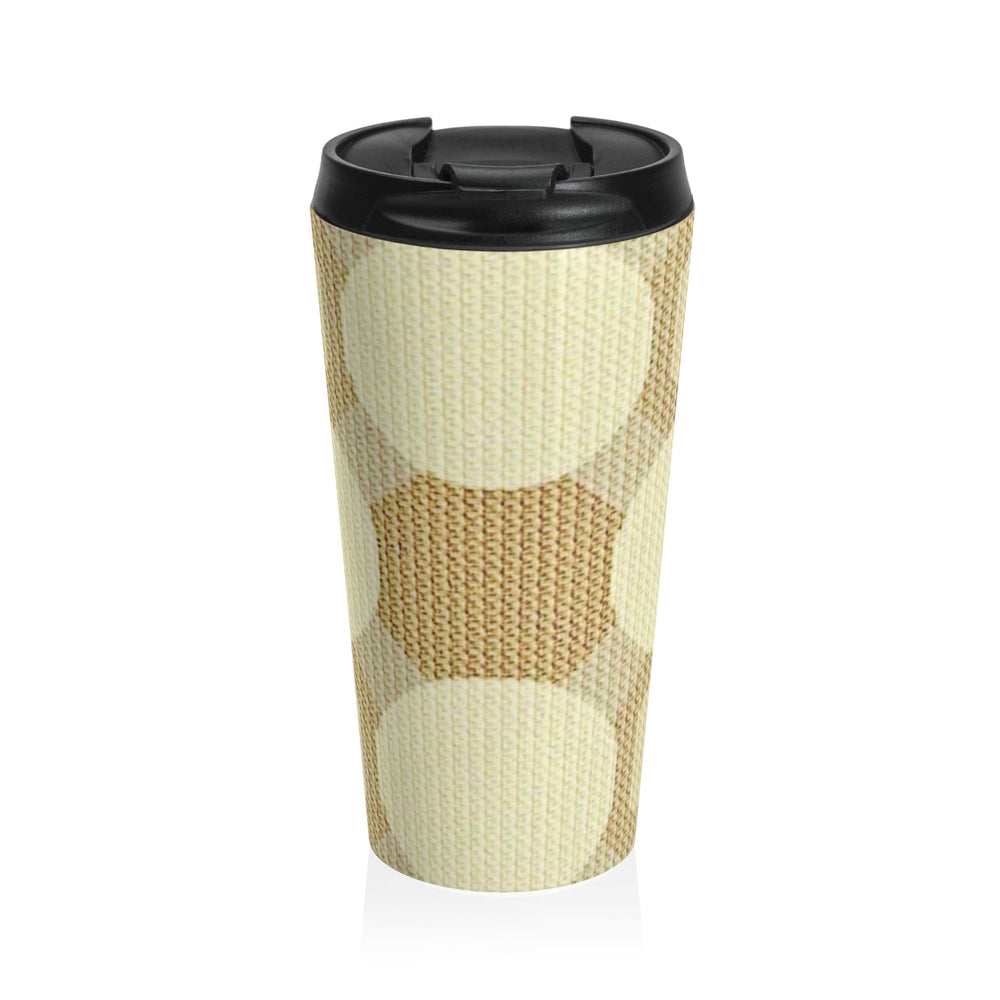 Tasse de voyage en acier inoxydable à motif à pois rétro crème et beige