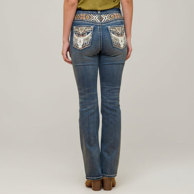 Westfield Eagle - Jean bootcut pour femme avec broderie et tête de bœuf bling