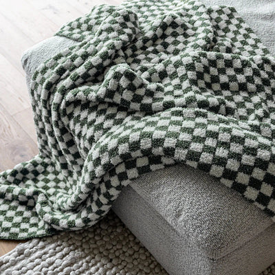 Baby's Breath & Forest Green Check Print Extended Throw
