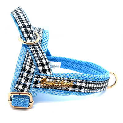Harnais pour chien Prince Houndstooth bleu en un clic