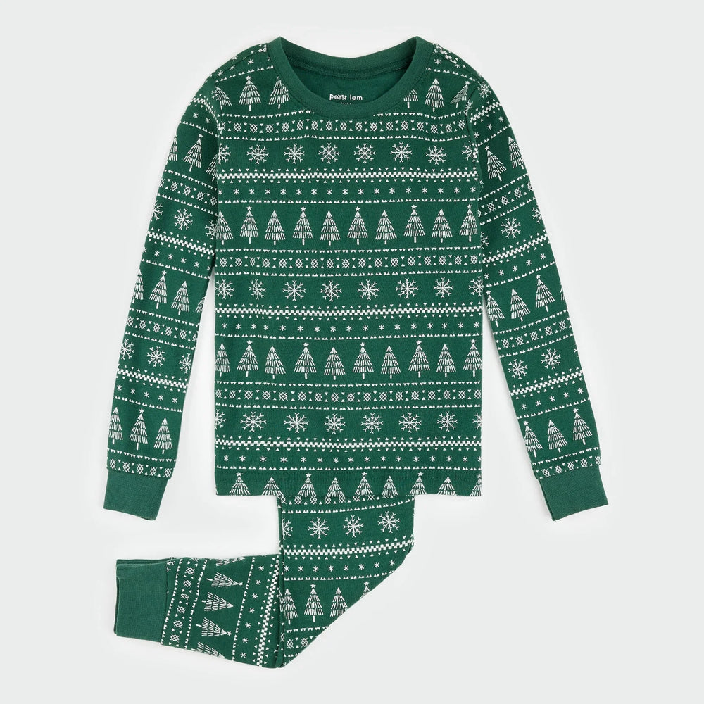 Festive Firs Fair Isle Print on Evergreen PJ Set | Petit Lem