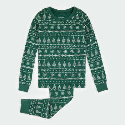 Festive Firs Fair Isle Print on Evergreen PJ Set | Petit Lem