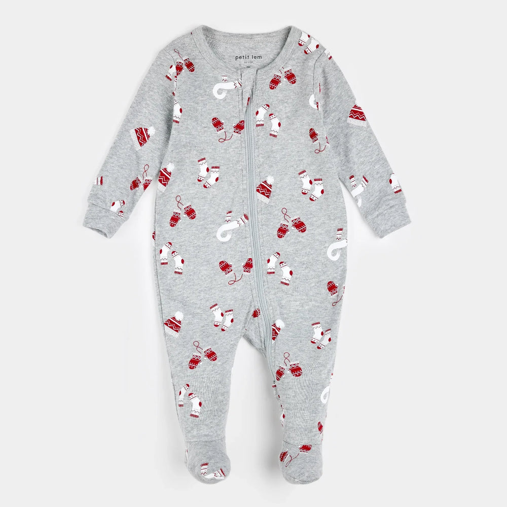 Mitts and Pieces Print on Heather Grey Sleeper | Petit Lem