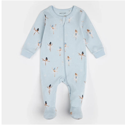 Sugar Plum Fairy Print on Ice Blue Sleeper | Petit Lem