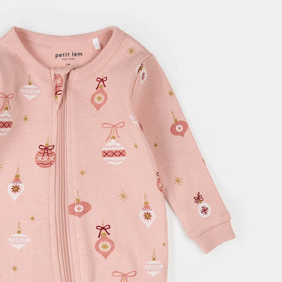 Combinaison-pajamas Pieds | Imprimé Ornements sur Rose | Petit Lem
