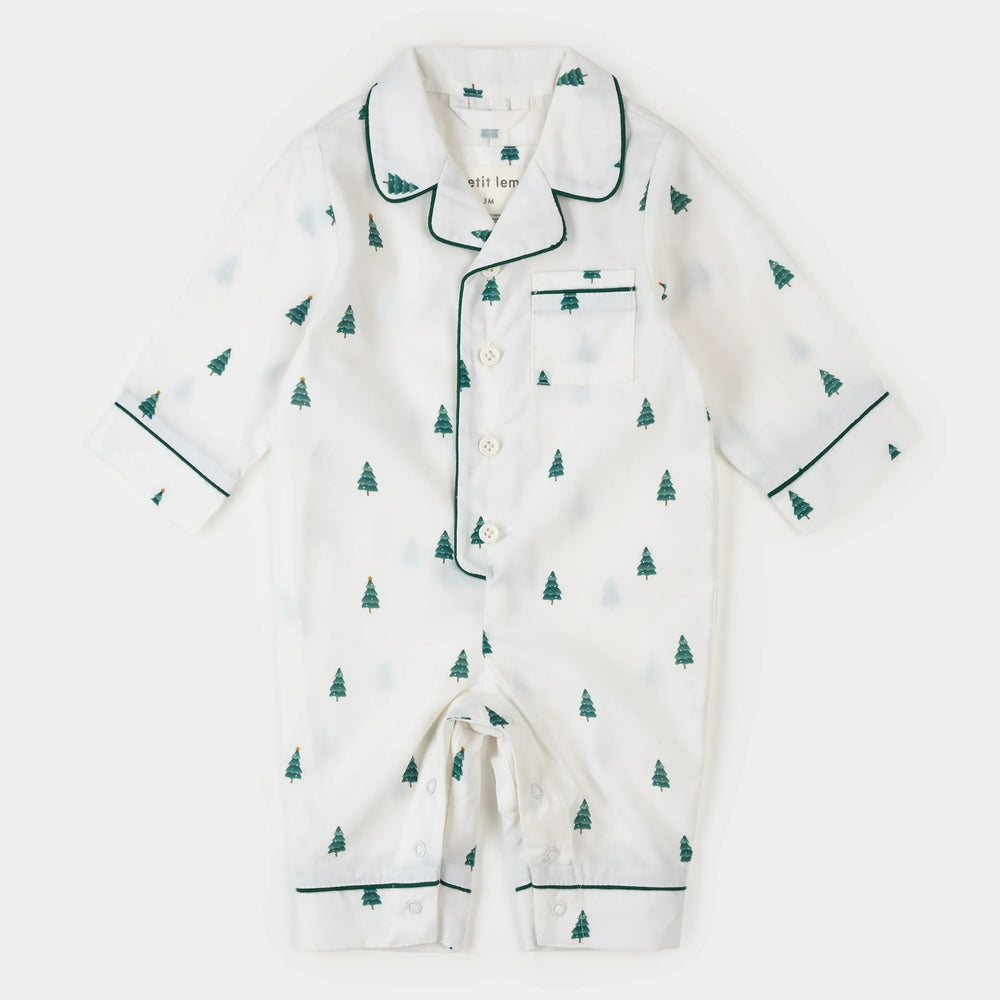 Poplin Sleeper | Pine Tree Print on Off-White | Petit Lem