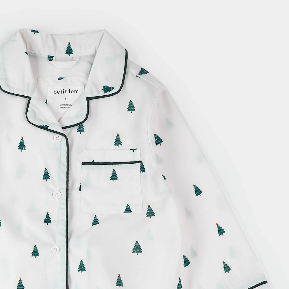 Ensemble pyjama en popeline | Imprimé sapins sur blanc cassé | Petit Lem