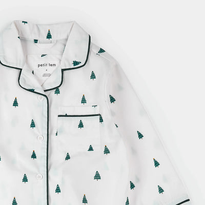 Ensemble pyjama en popeline | Imprimé sapins sur blanc cassé | Petit Lem