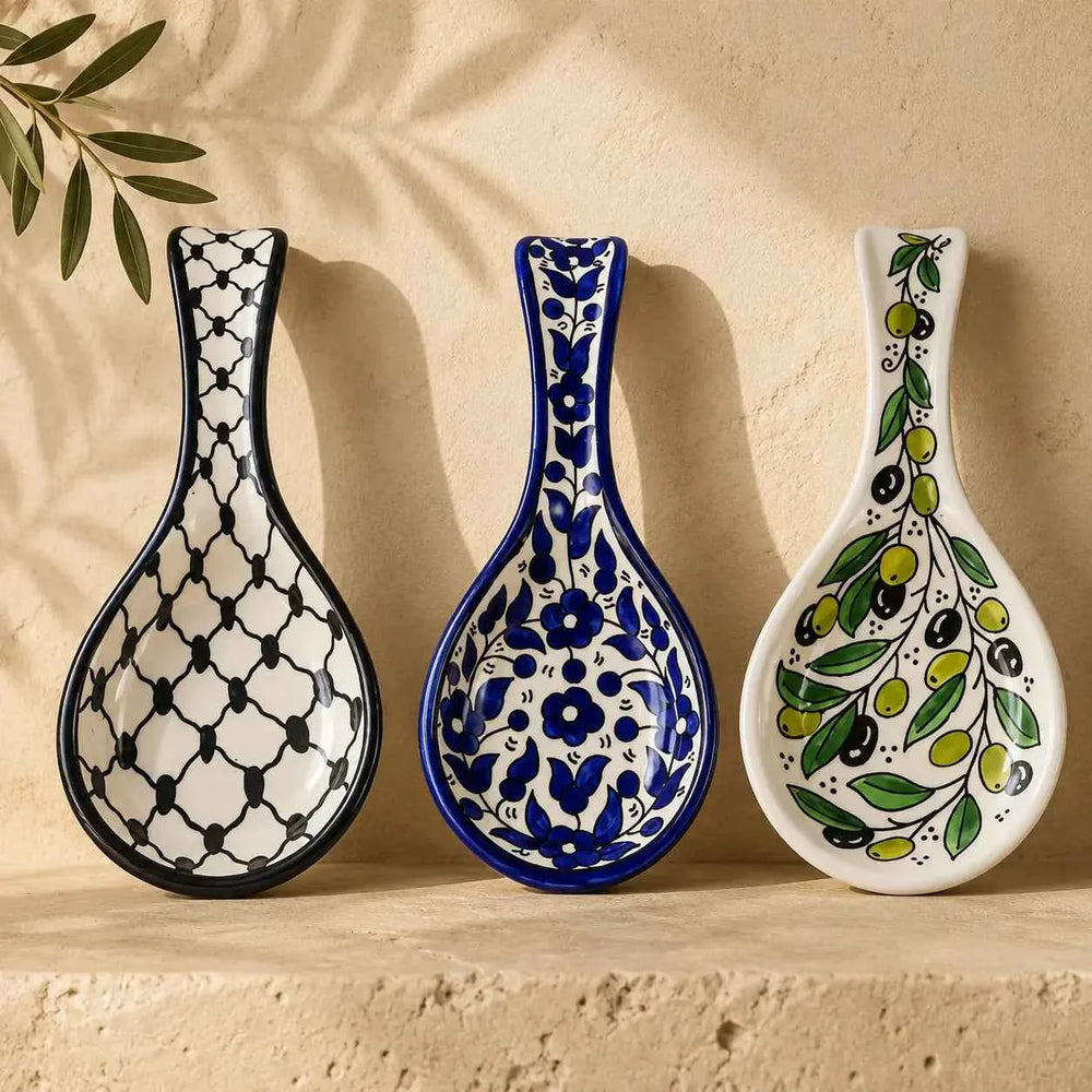 Handmade Palestinian Ceramic Spoon Rest – Large Spoon Holder