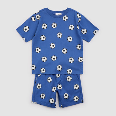 2 Piece T-Shirt & Short Set | Soccer Balls on Royal Blue | Miles the Label