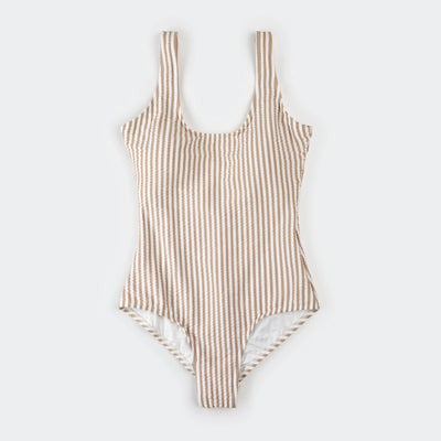 Women's One-Piece Swimsuit | Taupe Stripe Seersucker | Petit Lem