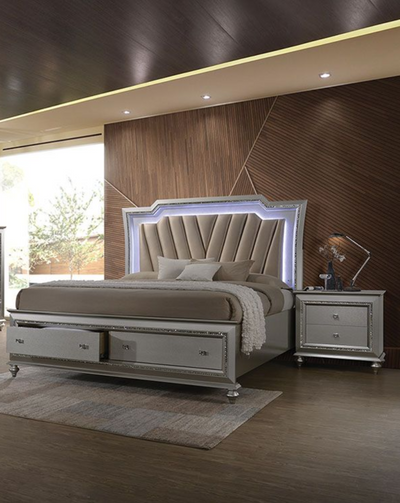 Muskan Platform Storage Bed w/Led Lighting - Champagne