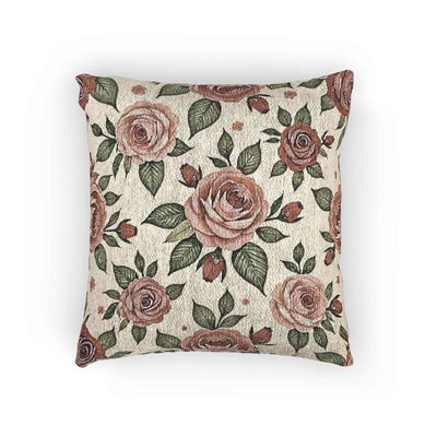 Vintage Rose Floral Woven Pillow | Tapestry Rose Throw Pillow