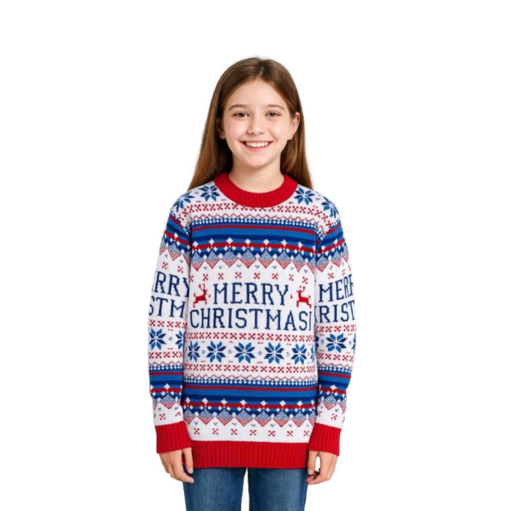 Pull blanc joyeux Noël pour fille