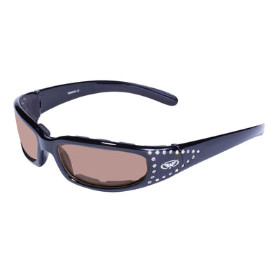 Global Vision Marilyn 3 Lunettes de moto pour femmes avec strass. Lunettes de conduite rembourrées et scintillantes