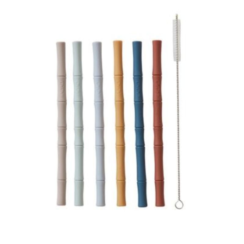 Paille en bambou et silicone - Lot de 6 - Couleurs froides