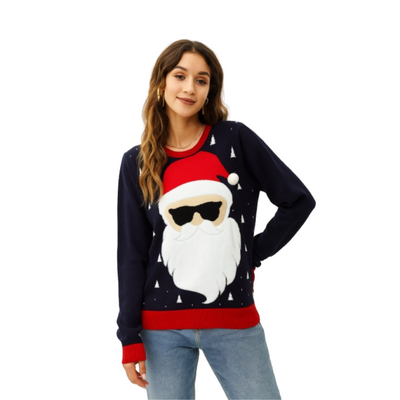 Pull Père Noël stylé avec lunettes de soleil et pompon