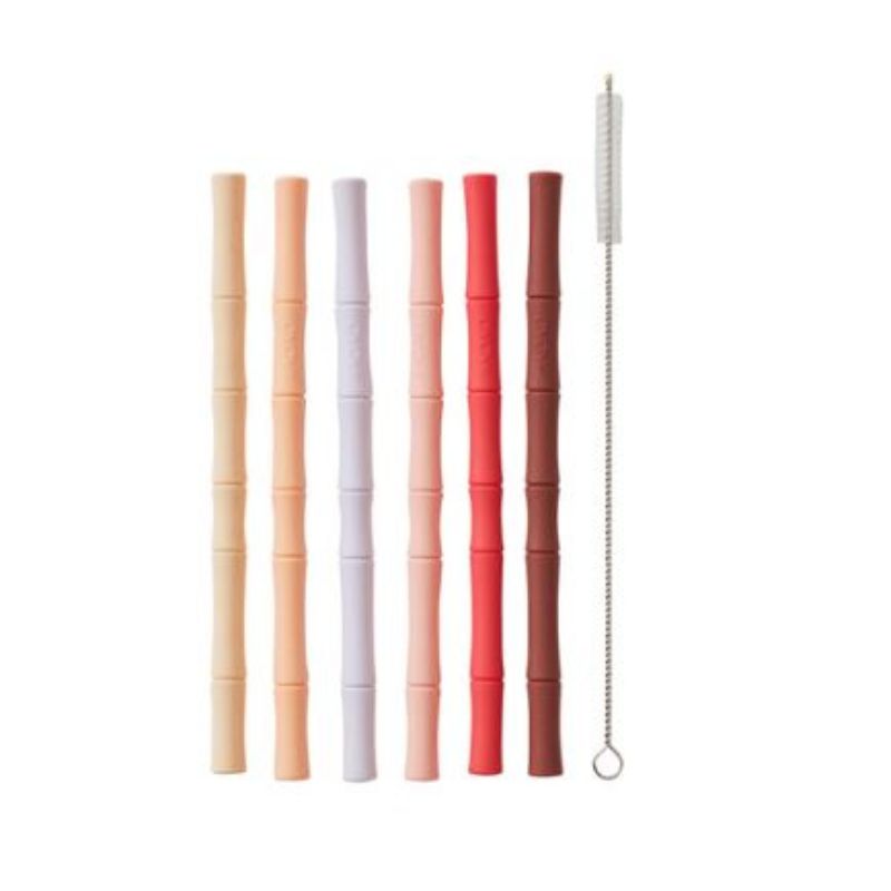 Paille en silicone bambou - Lot de 6 - Couleurs chaudes