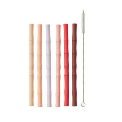 Paille en silicone bambou - Lot de 6 - Couleurs chaudes
