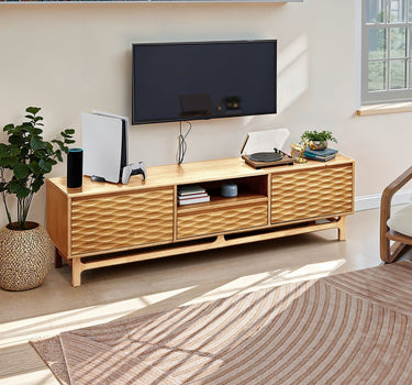 Acacia Elara Solid Wood TV Stand with Storage and Cable Management for TVs up to 80"