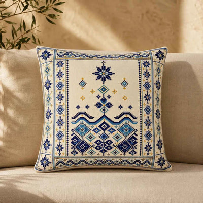 Cushion Cover Set of 2 – Palestinian Tatreez – 18×18 in – Coastal Blue