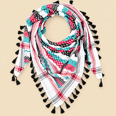 Foulard Keffieh Palestinien Blanc avec Motifs Patrimoniaux Colorés - Keffieh - Al-Turath