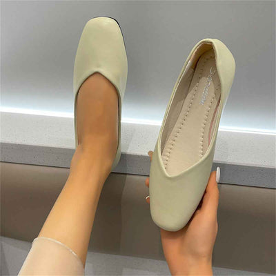 Square Toe Low Top Viscose Shoes Thick Heel Toe Box