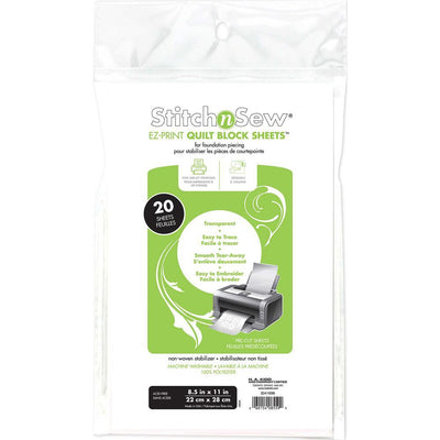 Feuilles de blocs de courtepointe imprimables HEATNBOND Stitch n Sew EZ - 20 pièces - 22 x 28 cm (8½" x 11")