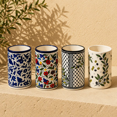 Utensil Holder Palestinian Hand-Painted Ceramic Utensil jar