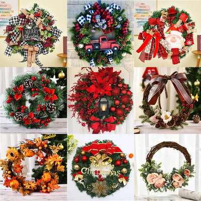 Couronne de sapin de Noël en bois pour fenêtre – Décoration des Fêtes avec baies rouges et nœud, 30cm