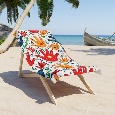 Beach Towel — Colorful Handprint Pattern Summer Beach Towel