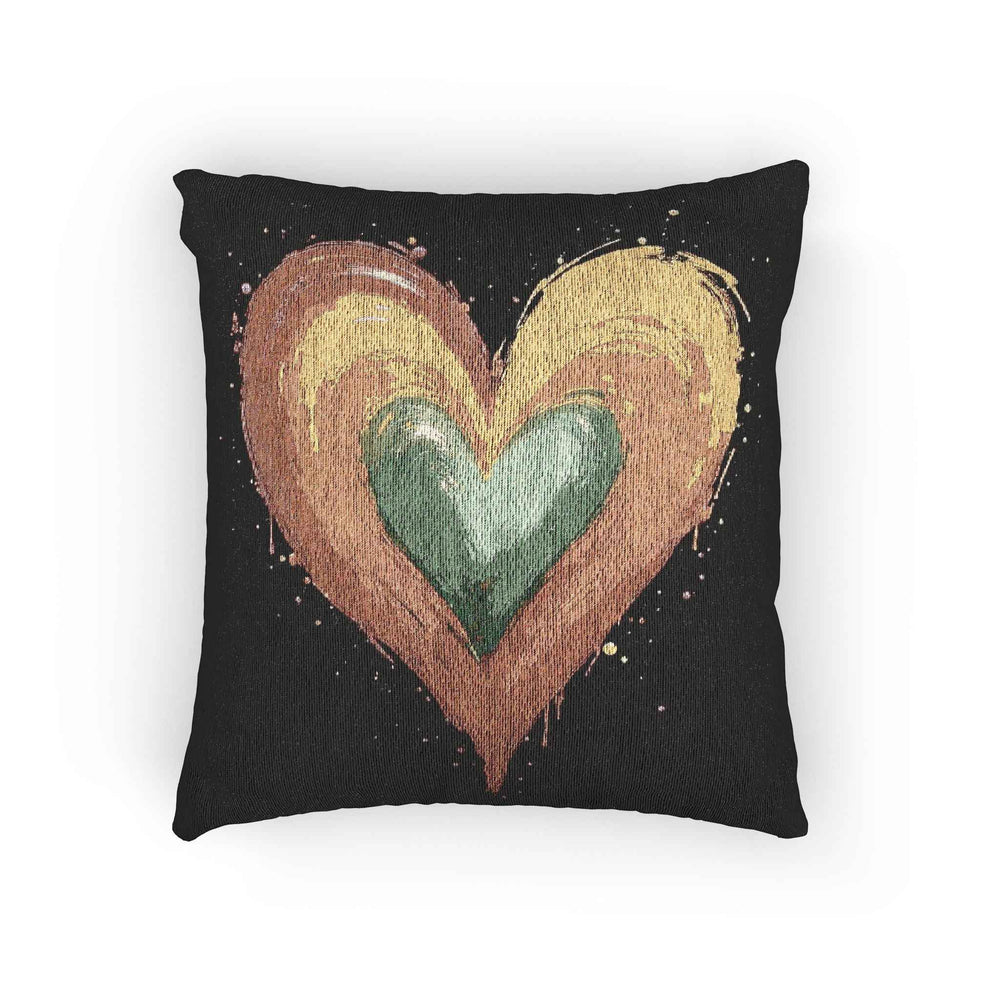 Handpainted Heart Woven Pillow | Boho Heart Decorative Pillow