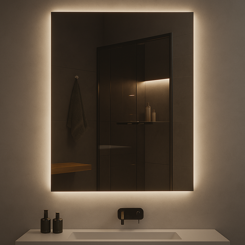 Miroir de salle de bain DEL rétroéclairé rectangulaire Ondelle — Antibuée, graduable 3-CCT | 4 tailles