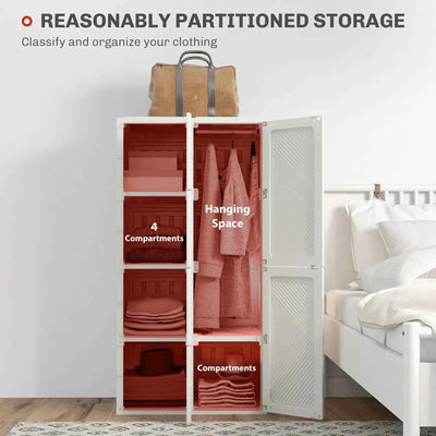 Garde-robe portable blanche – Organisateur de rangement de vêtements pliable avec 5 compartiments et tringle de suspension (Livraison aux États-Unis et au Canada seulement)