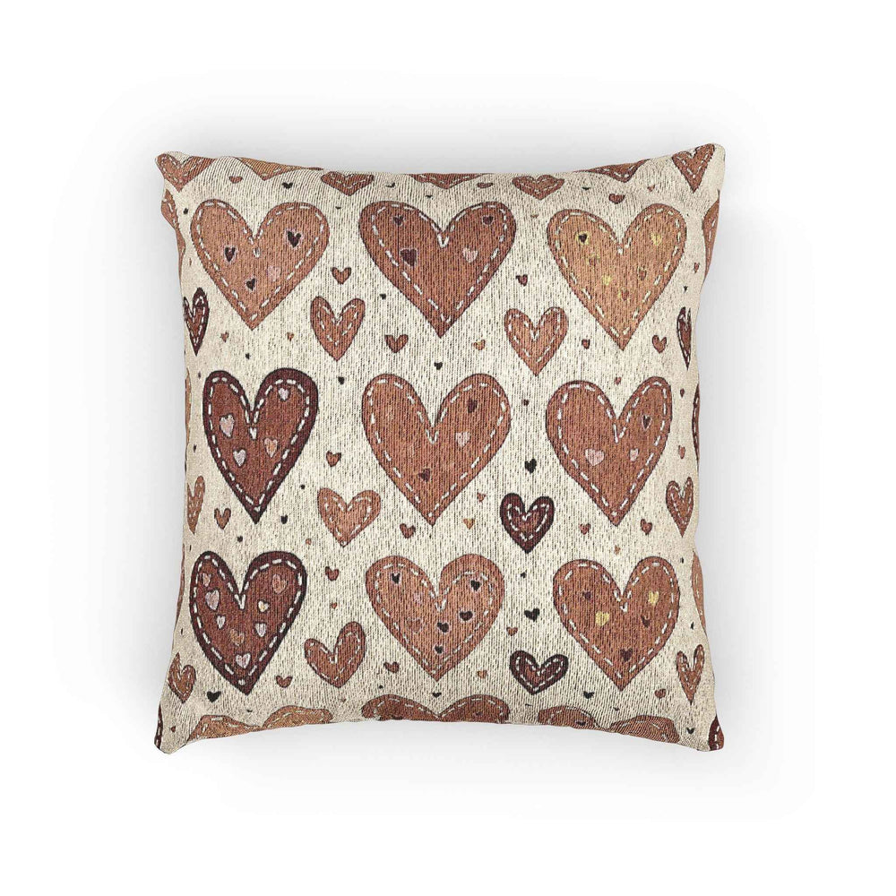 Coussin tissé à motif de cœurs neutres | Coussin décoratif bohème à cœurs