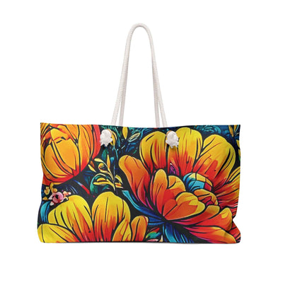Vibrant Floral Illustration Weekender Bag | Colorful Tropical Flower Large Tote Bag