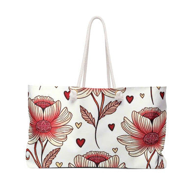 Red Floral Heart Weekender Bag | Large Travel Tote | Carryon Mom | Mother Gift