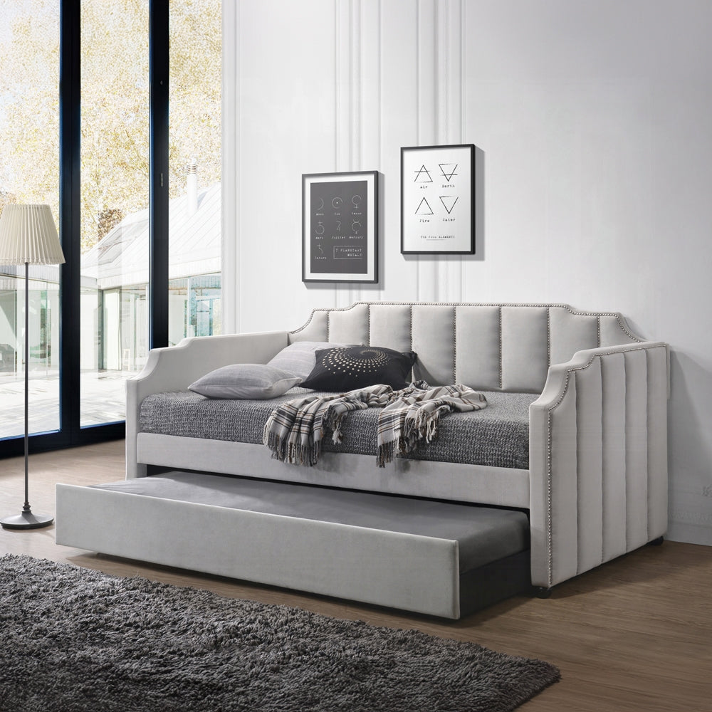 Lit de repos arqué Breda avec lit gigogne - Gris tourterelle