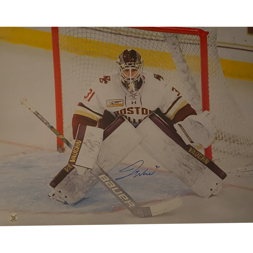 Joseph Woll Autographed Boston College Eagles Goalie Stance 16x20 Photo
