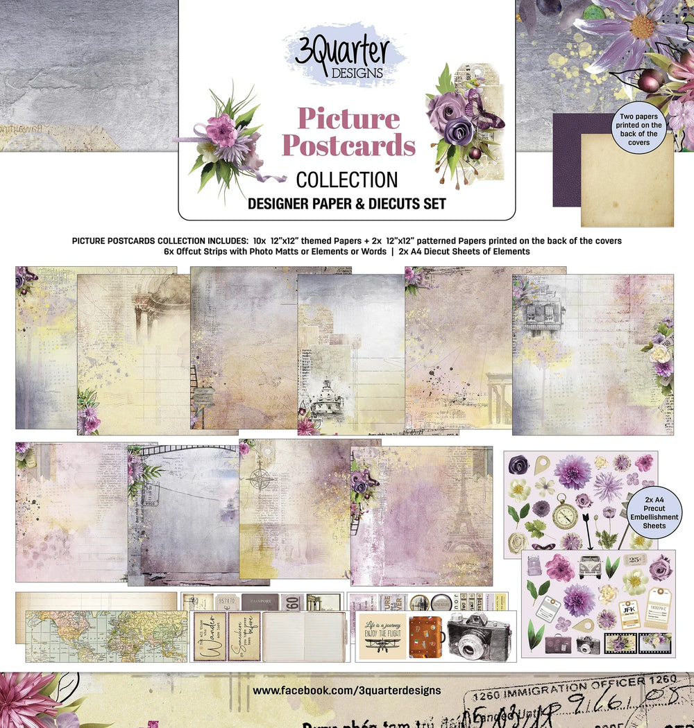 3Quarter Designs - Pack de papiers 30,5 x 30,5 cm - Carte postale illustrée