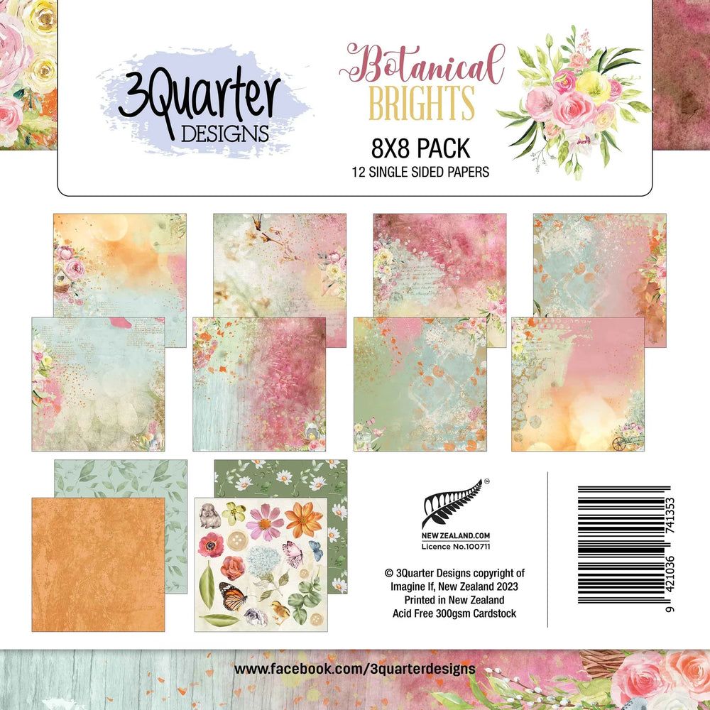 3Quarter Designs - Botanical Brights - Bloc de papier 8 x 8