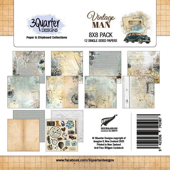 3Quarter Designs - Bloc de Papiers 20x20 cm - Vintage Man