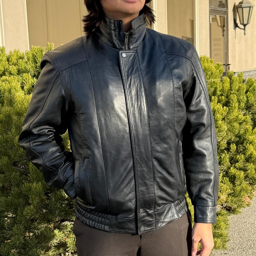 Veste aviateur en cuir à double poche pour hommes BOL