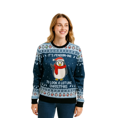 Adorable Pull Manches Longues Pingouin avec Pompon
