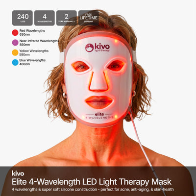 Kivo Elite Face : Masque de luminothérapie aux lumières bleue, jaune, proche infrarouge et rouge