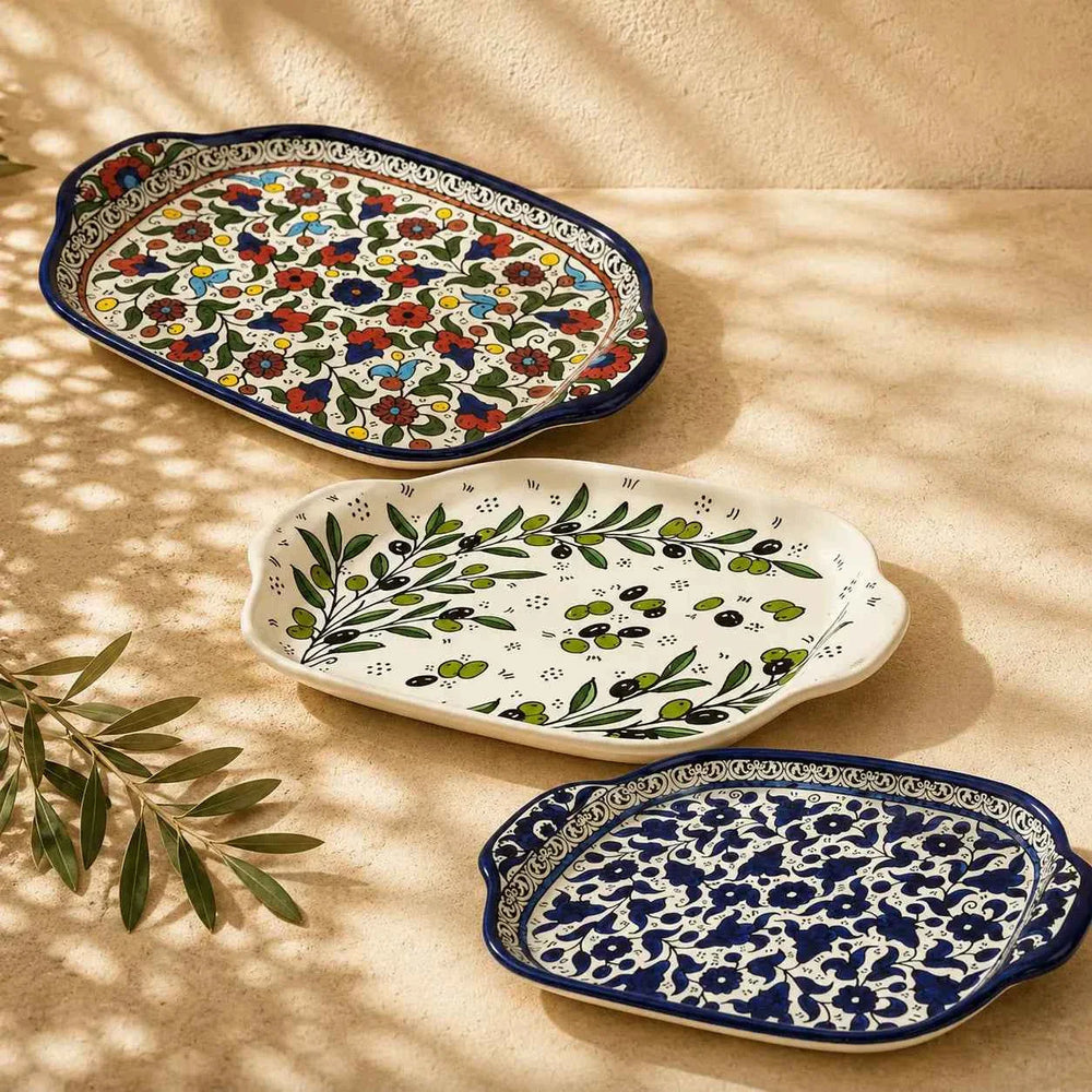 Handmade Palestinian Ceramic Serving Plate – Rectangular Platter 24 × 34 × 7cm